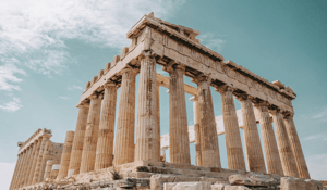 Building with pillars and blue sky